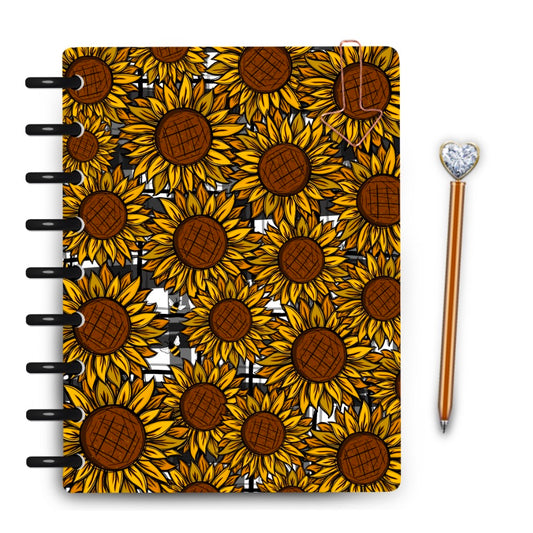 Sunflowers spread all over the front and back laminated planner covers by magpie soul