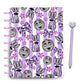 Lavender striped halloween doodle cats and bats with full moons discbound planner cover set
