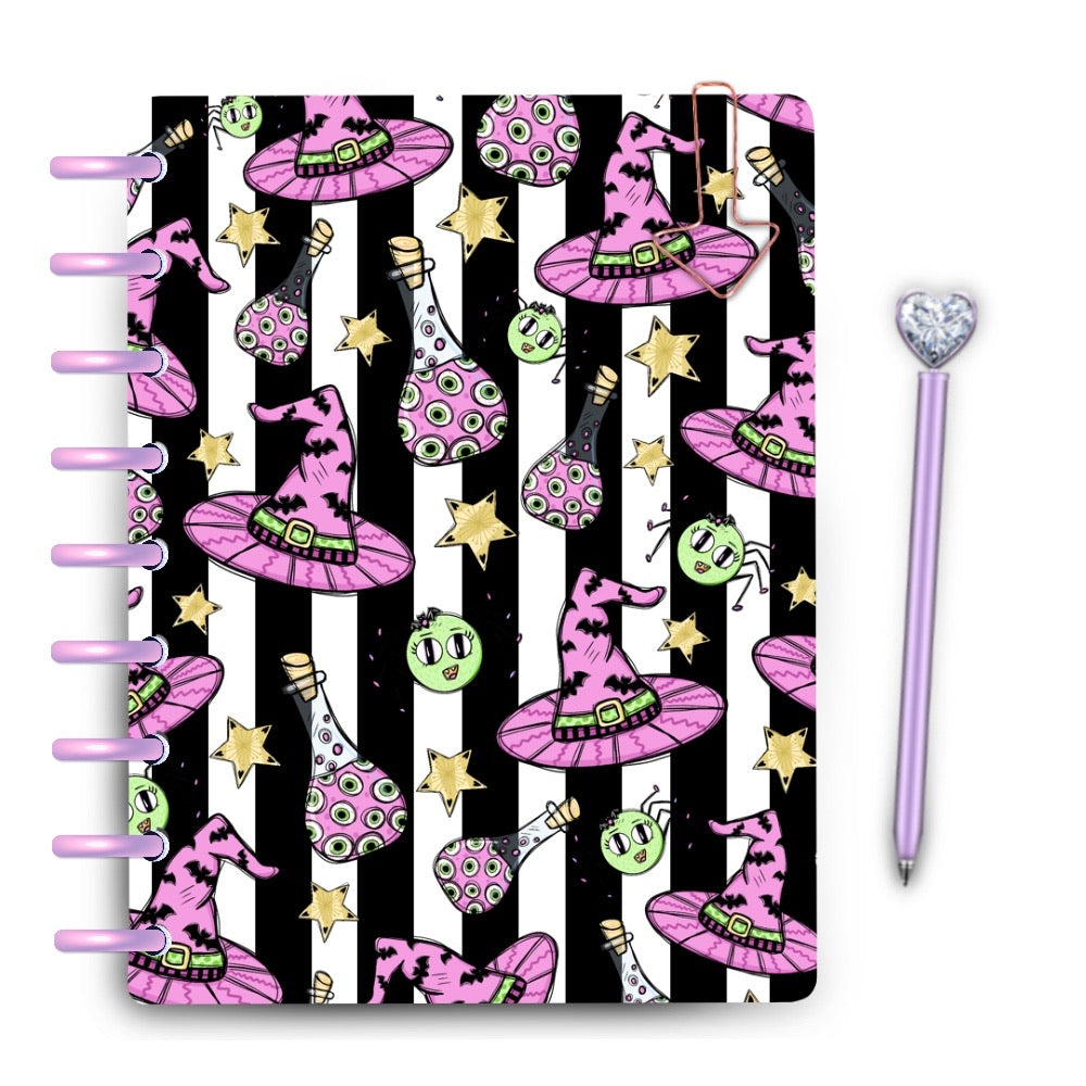 Black Stripe Spooky Pastel Witch Hat Laminated Planner Cover