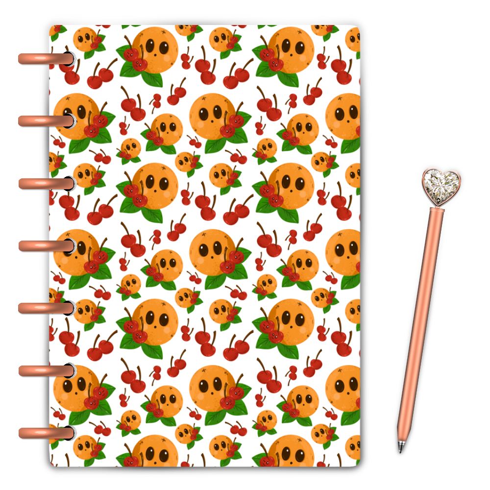 Kawaii oranges and cherries pattered Discbound planner cover