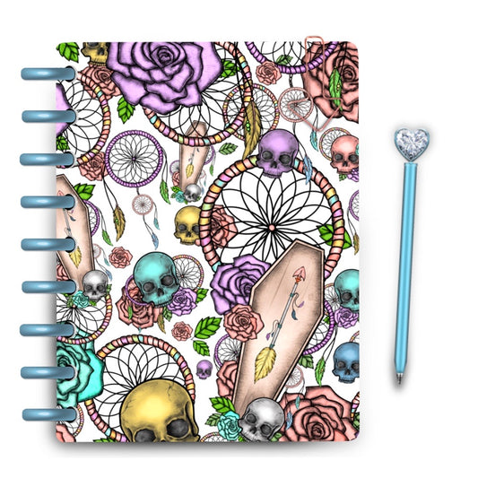 boho dreamcatcher skull and roses pastel goth laminated planner cover by magpiesoul 
