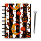 Vintage halloween striped laminated planner cover with vintage cats and moons and witch hats by magpiesoul