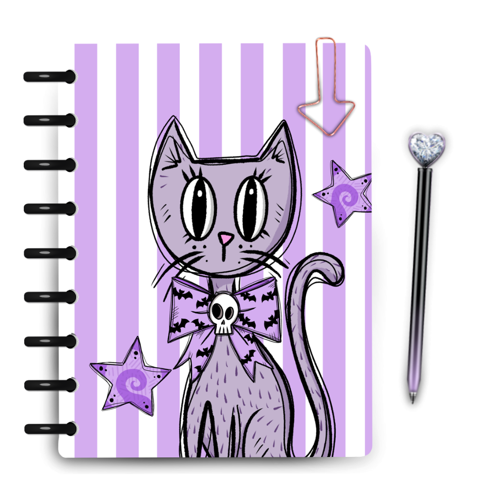 Purple halloween cat with skull bow and tiny planner cover set for HP Classic