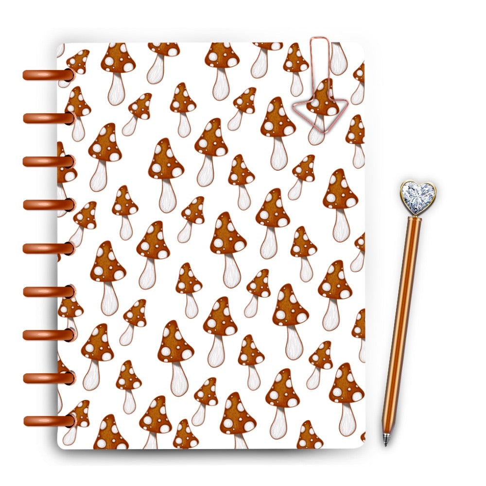 Cute fall colored mushroom pattern laminated discbound planner cover