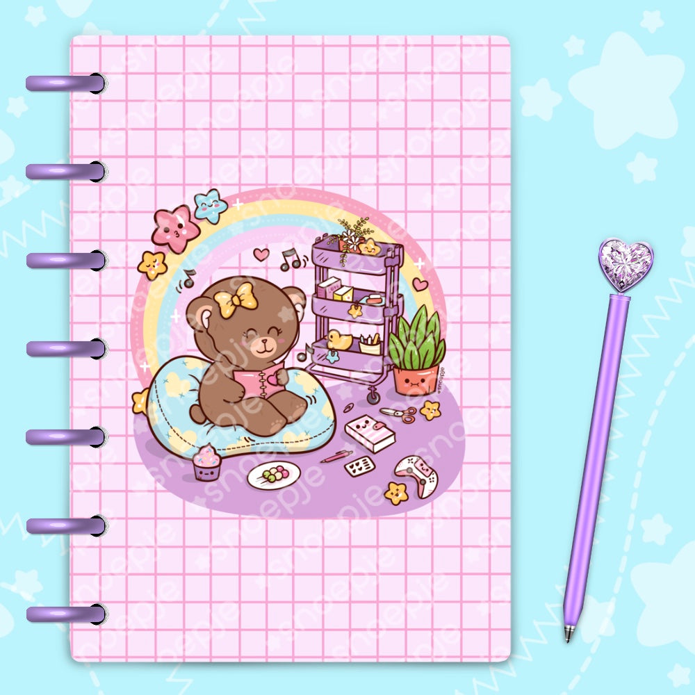 kawaii bear planner girl laminated discbound planner cover by magpiesoul 